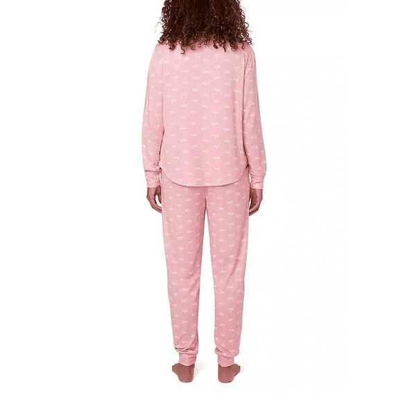 LOFT Ladies 2-Piece Pajama Set Crew Neck Jogger Pink W/Dragonflies Size XS - Picture 3 of 7
